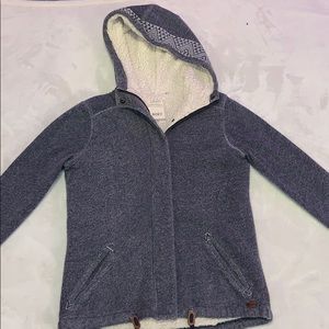 Roxy brand zip up, with fur inside, has hood